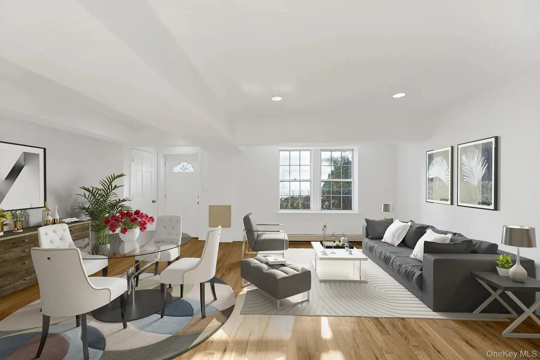 Living room with wood finished floors and recessed lighting Living room with wood finished floors and recessed lighting