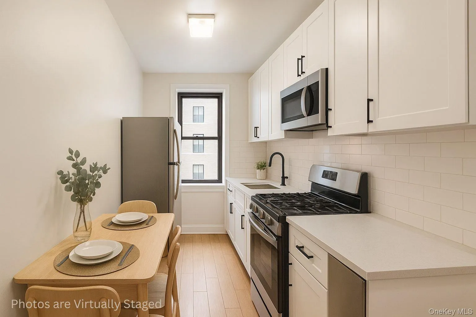 AI Generated Rendering- Kitchen featuring stainless steel appliances, white cabinetry, backsplash, and light wood-style floors AI Generated Rendering- Kitchen featuring stainless steel appliances, white cabinetry, backsplash, and light wood-style floors