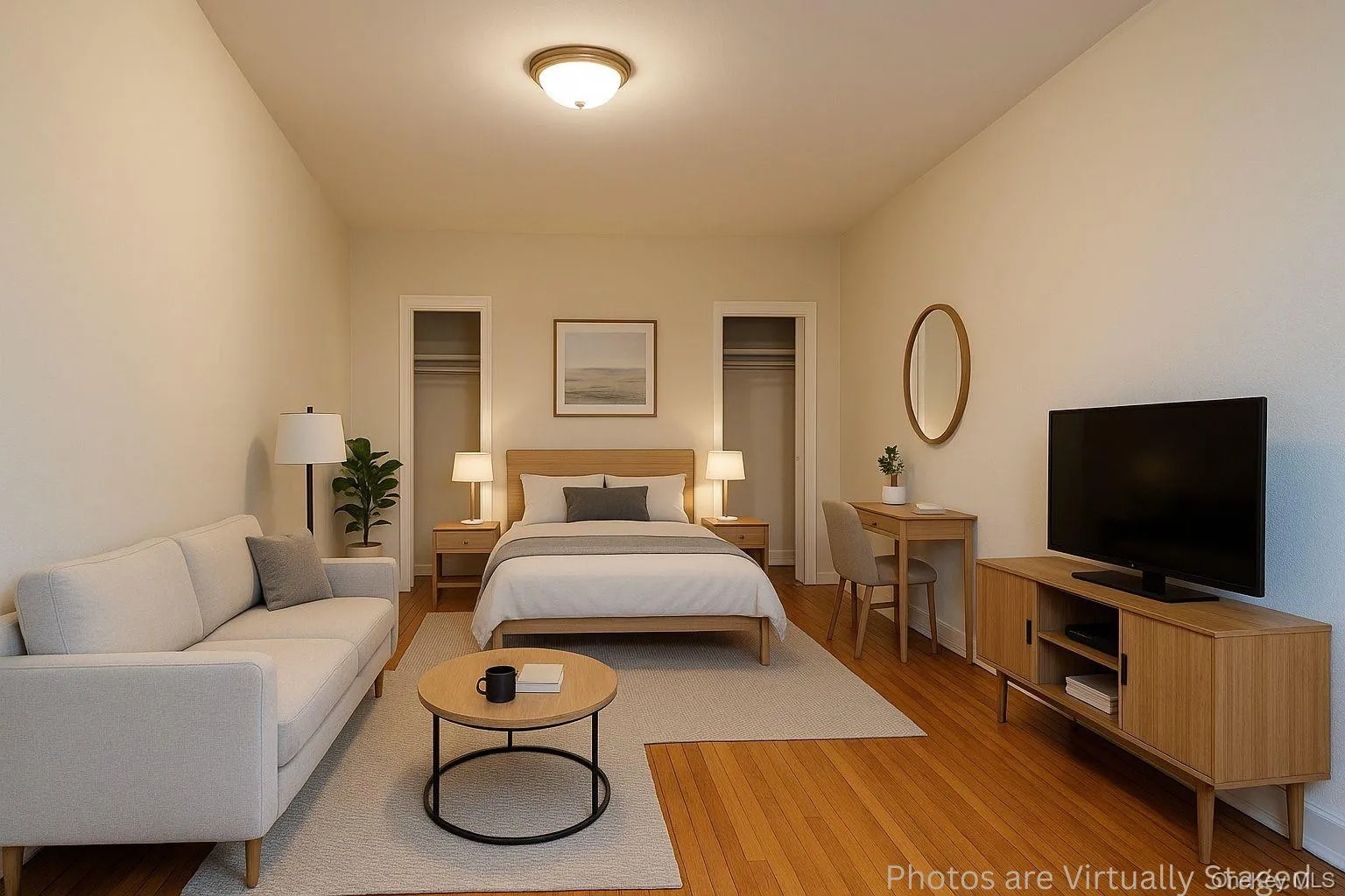 AI Generated Rendering-studio featuring two closets and light wood finished floors AI Generated Rendering-studio featuring two closets and light wood finished floors