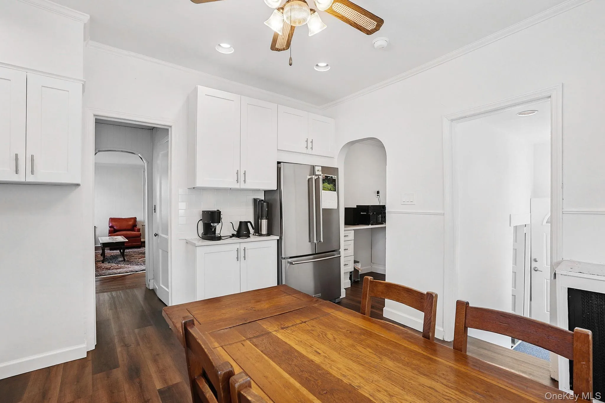 Updated eat-in-kitchen with quartz counters and stainless-steel appliances Updated eat-in-kitchen with quartz counters and stainless-steel appliances