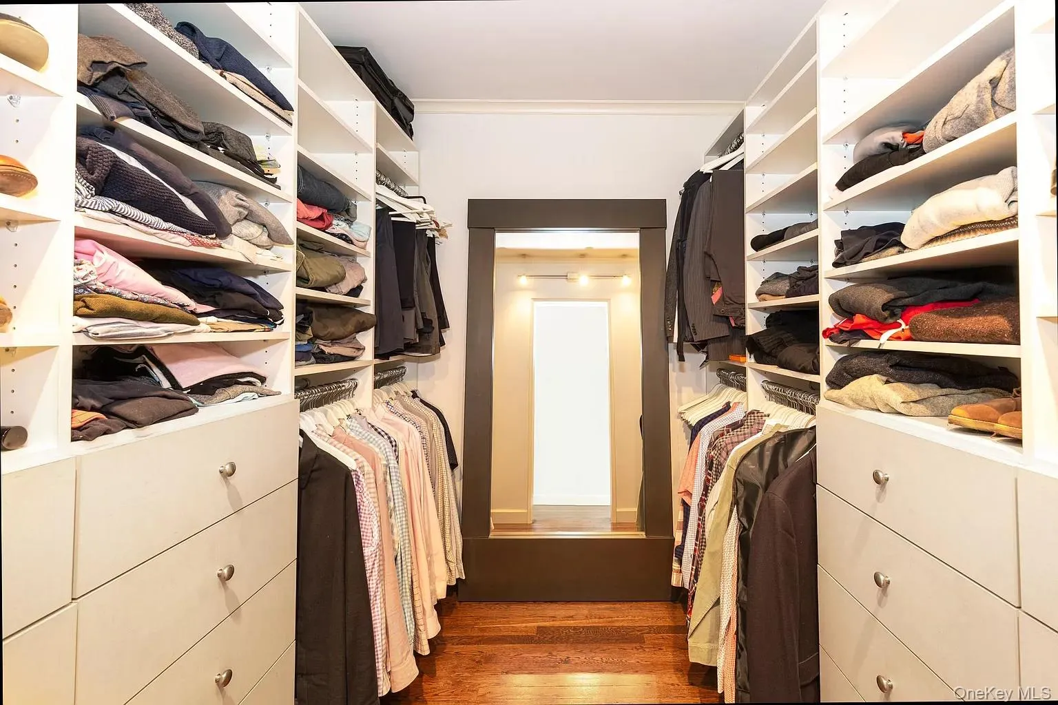 Spacious closet with dark wood-style flooring Spacious closet with dark wood-style flooring