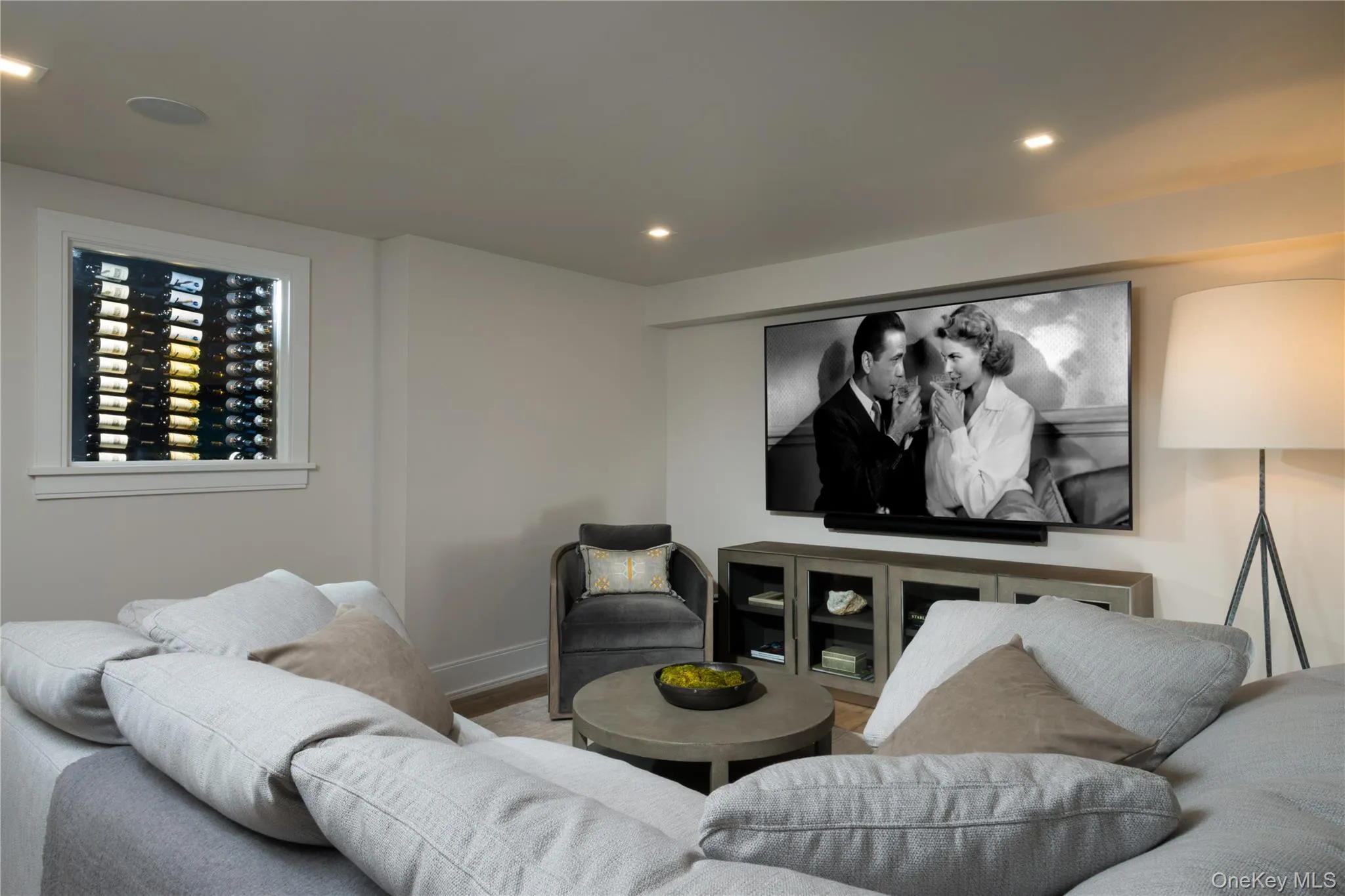 Home theater featuring recessed lighting and baseboards Home theater featuring recessed lighting and baseboards