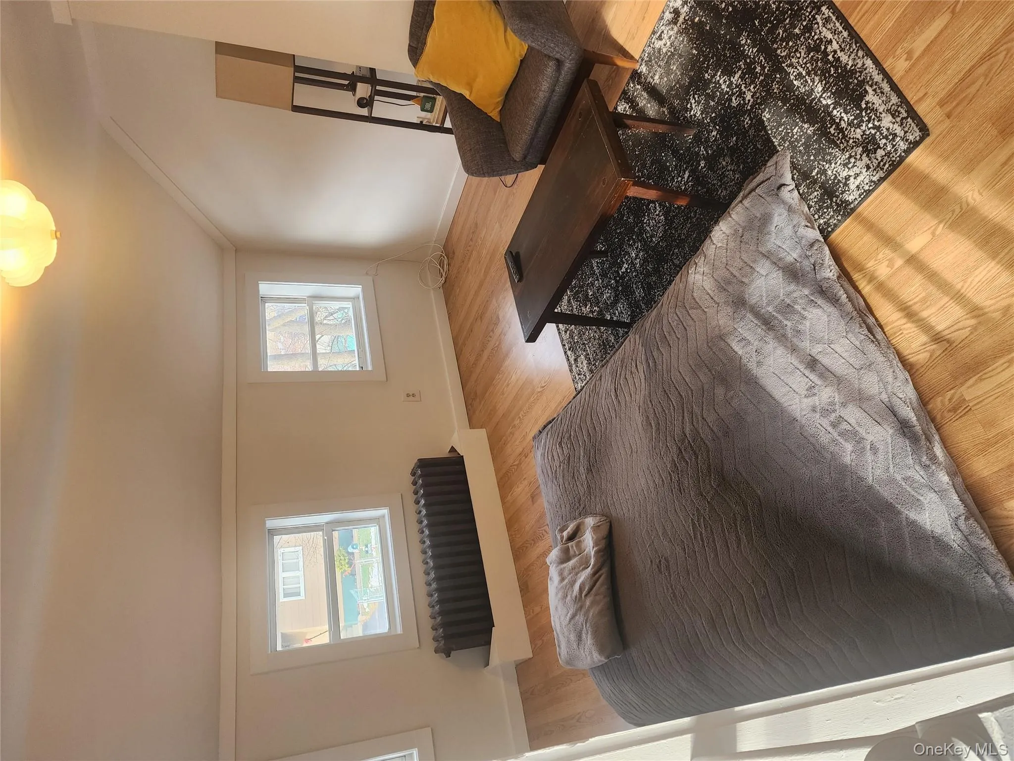 Living room featuring light wood finished floors and radiator heating unit Living room featuring light wood finished floors and radiator heating unit