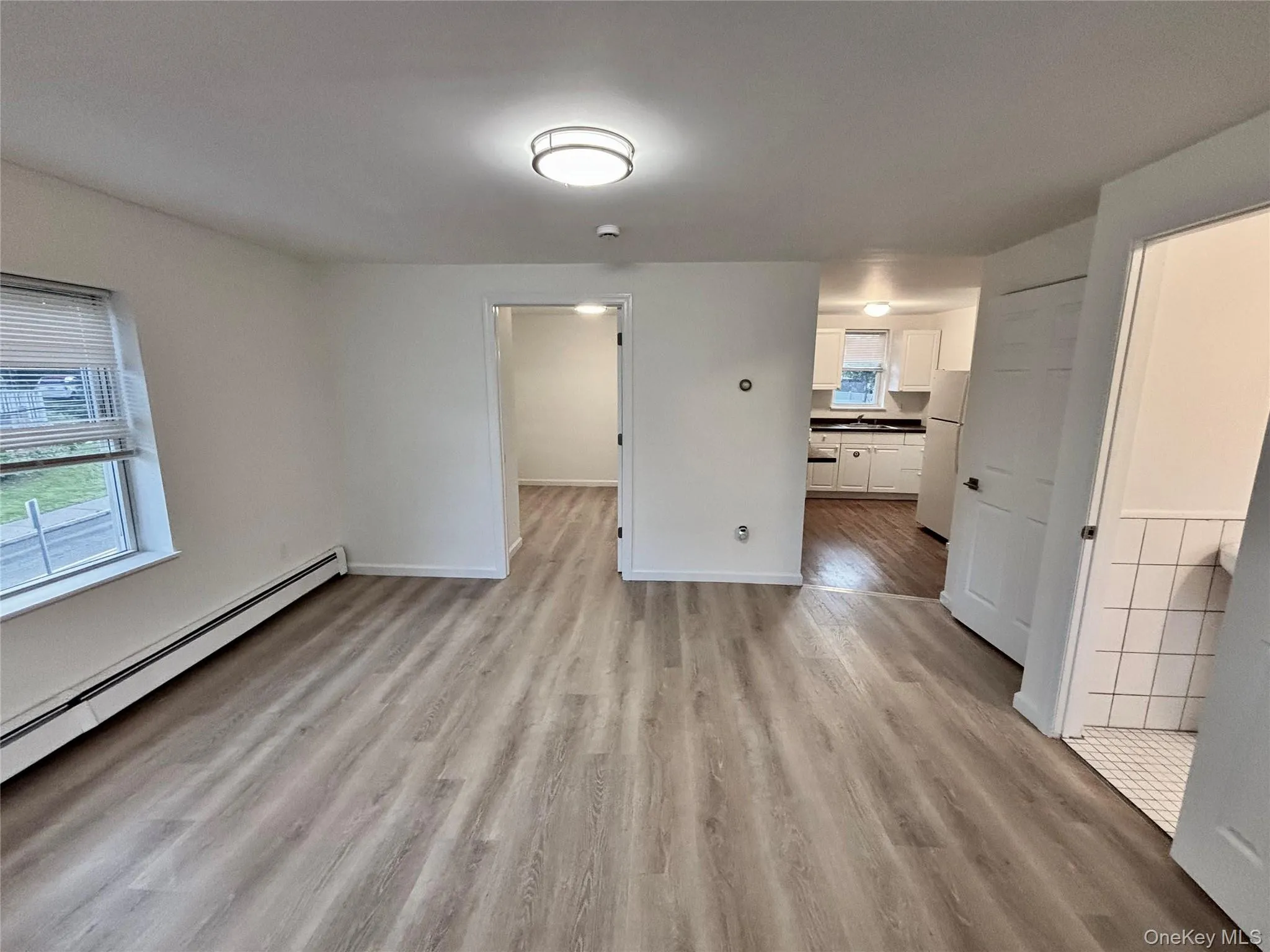 Spare room featuring baseboard heating, light wood finished floors, and baseboards Spare room featuring baseboard heating, light wood finished floors, and baseboards