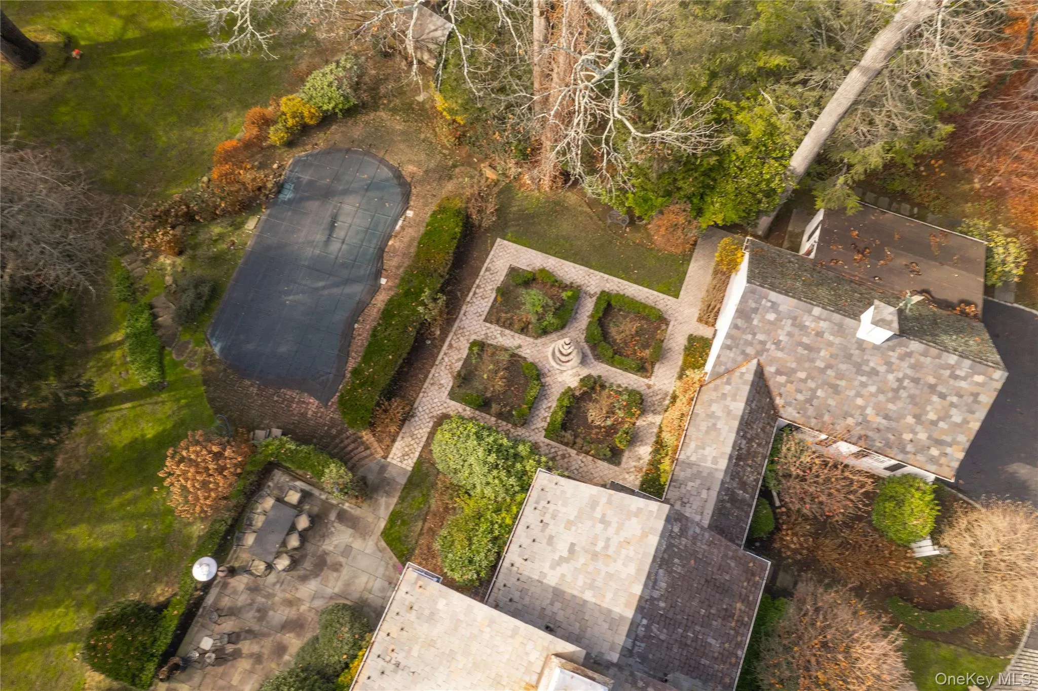 Ariel of pool, pool house, rose garden and bluestone patio Ariel of pool, pool house, rose garden and bluestone patio