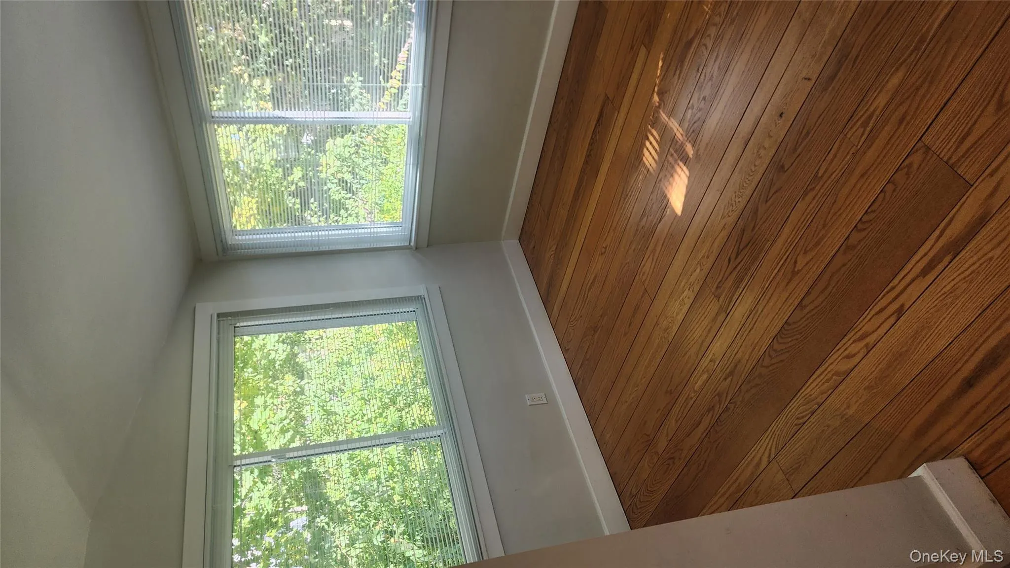Spare room featuring plenty of natural light, vaulted ceiling, and dark wood finished floors Spare room featuring plenty of natural light, vaulted ceiling, and dark wood finished floors