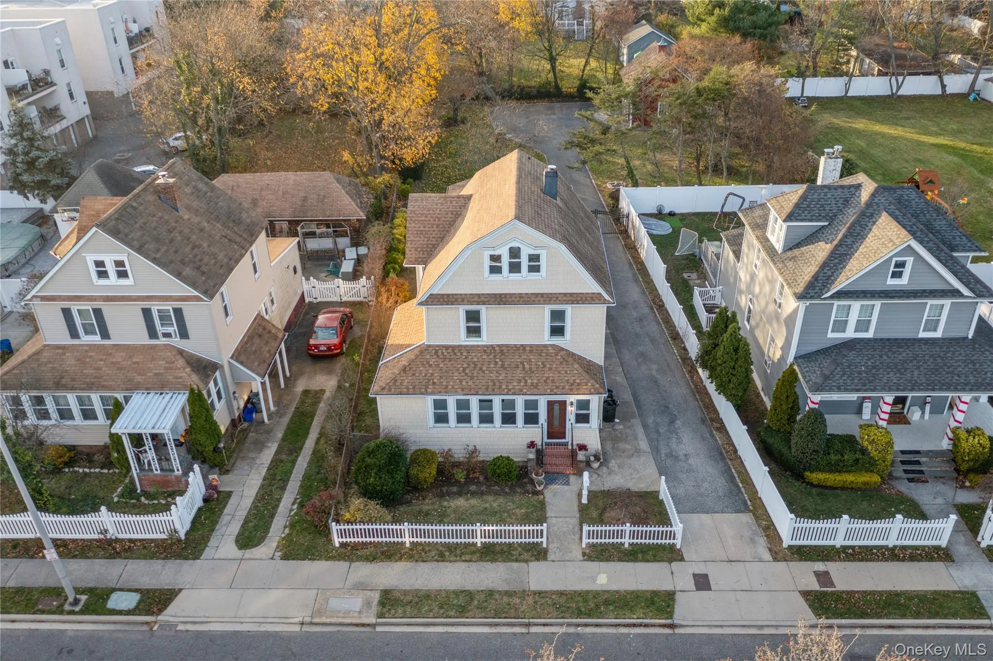 Aerial perspective of suburban area Aerial perspective of suburban area