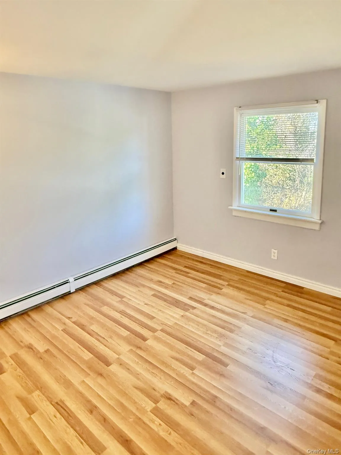 Empty room featuring a baseboard heating unit and light wood finished floors Empty room featuring a baseboard heating unit and light wood finished floors