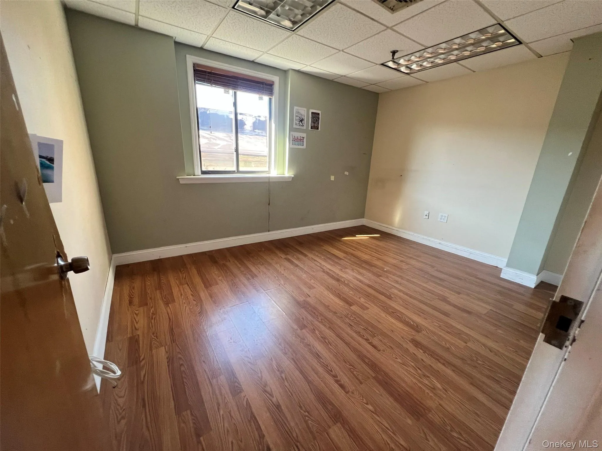 Spare room featuring a paneled ceiling and wood finished floors Spare room featuring a paneled ceiling and wood finished floors