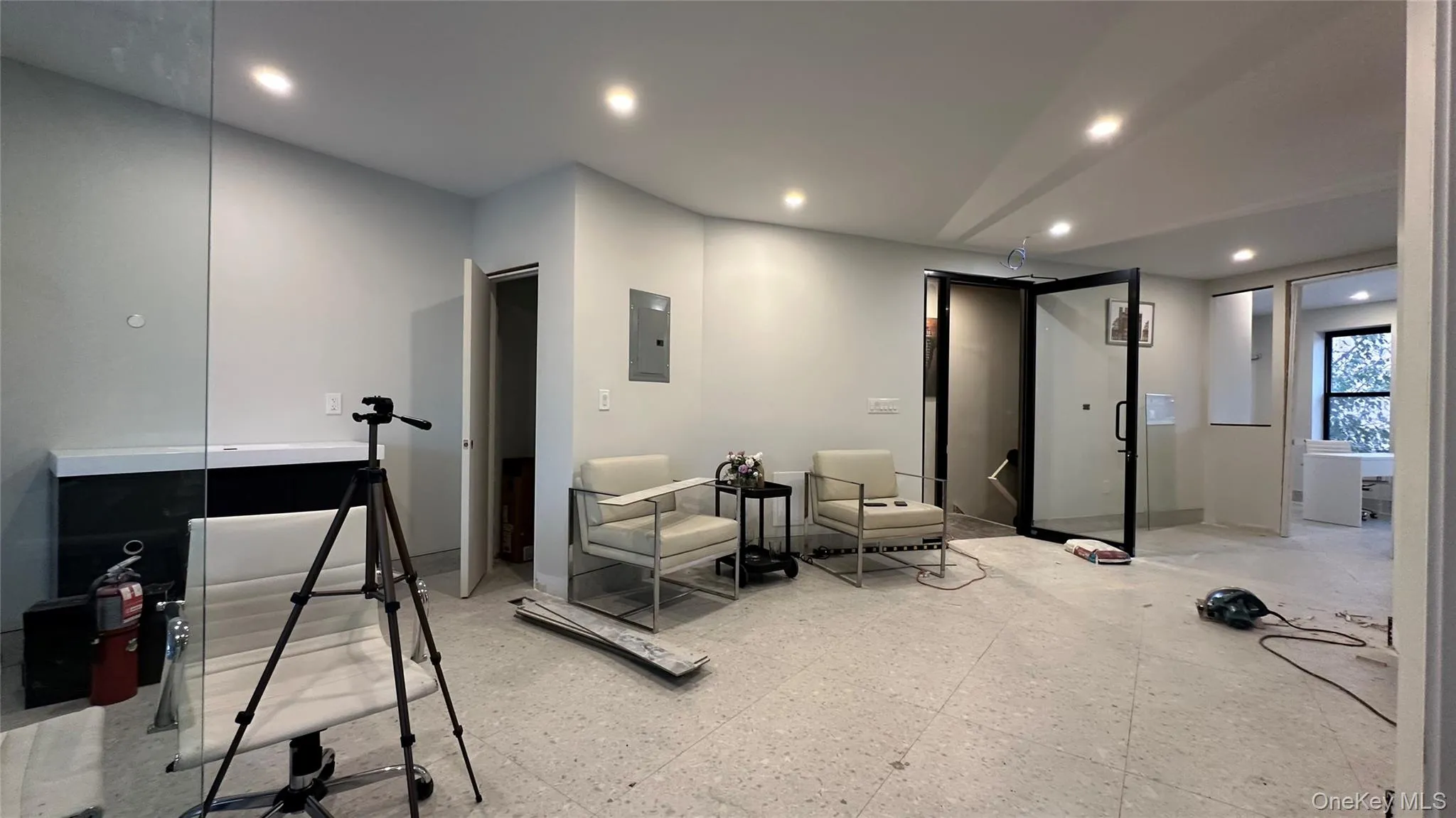 Exercise room with electric panel and recessed lighting Exercise room with electric panel and recessed lighting