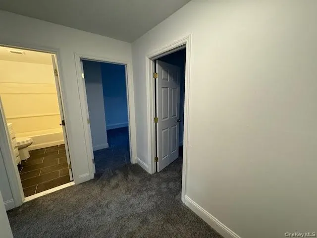 Hallway with dark colored carpet Hallway with dark colored carpet