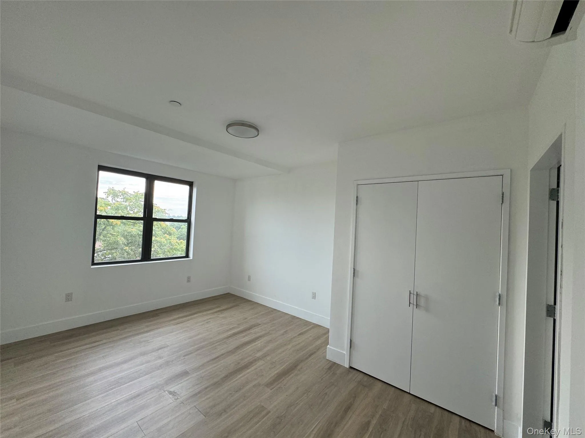 Unfurnished bedroom with light wood-type flooring and a closet Unfurnished bedroom with light wood-type flooring and a closet