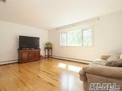 Living room featuring light wood-style floors and a baseboard heating unit Living room featuring light wood-style floors and a baseboard heating unit