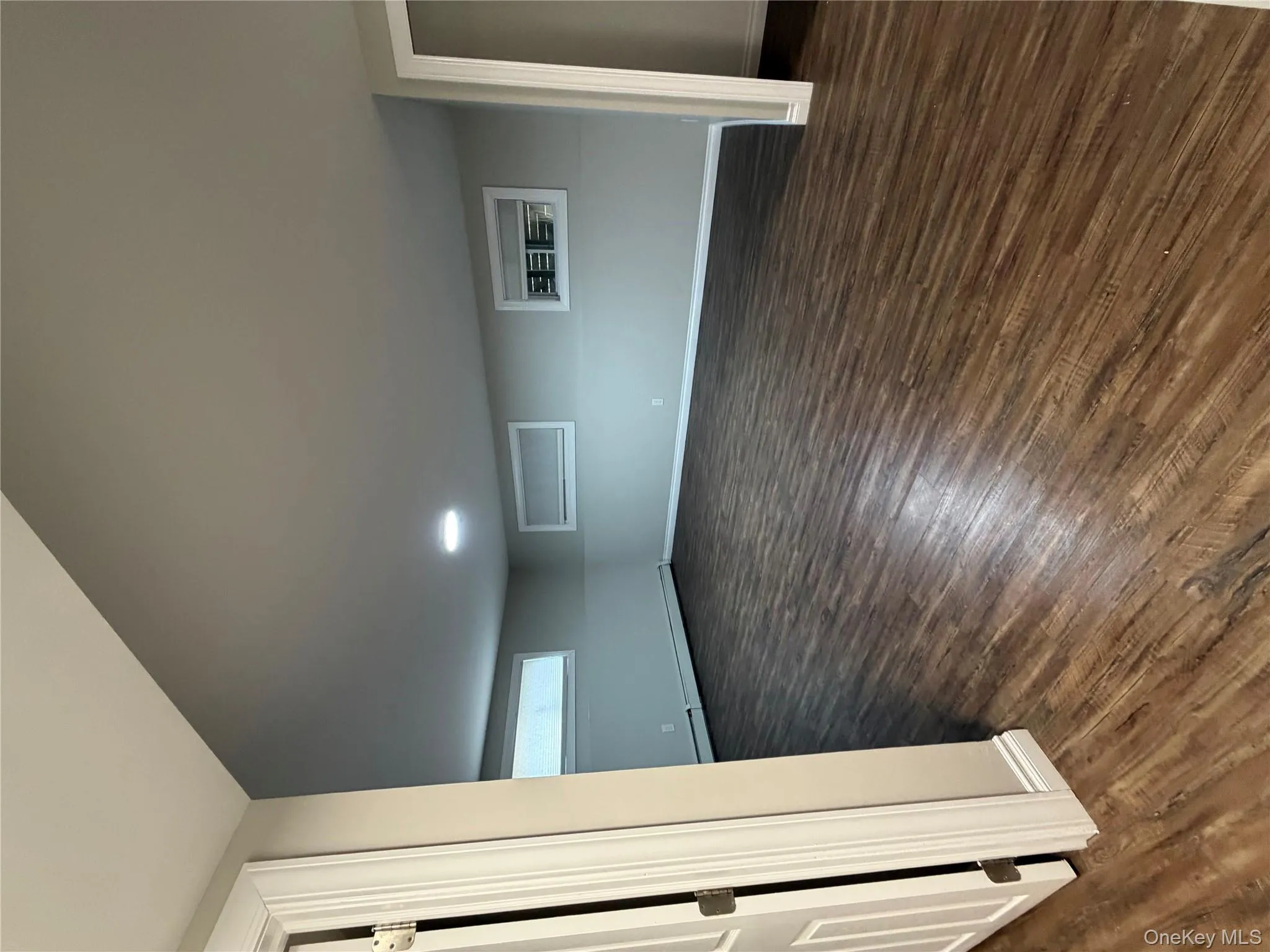 Below grade area with dark wood finished floors and baseboard heating Below grade area with dark wood finished floors and baseboard heating