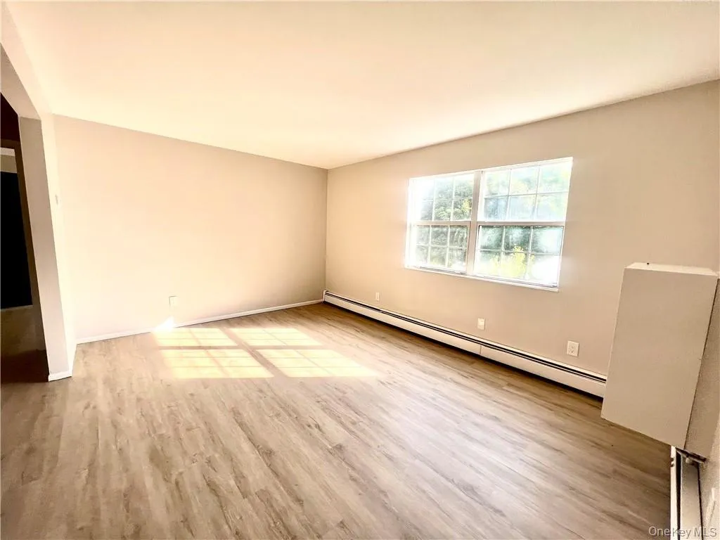 Empty room with light wood-type flooring and baseboard heating Empty room with light wood-type flooring and baseboard heating