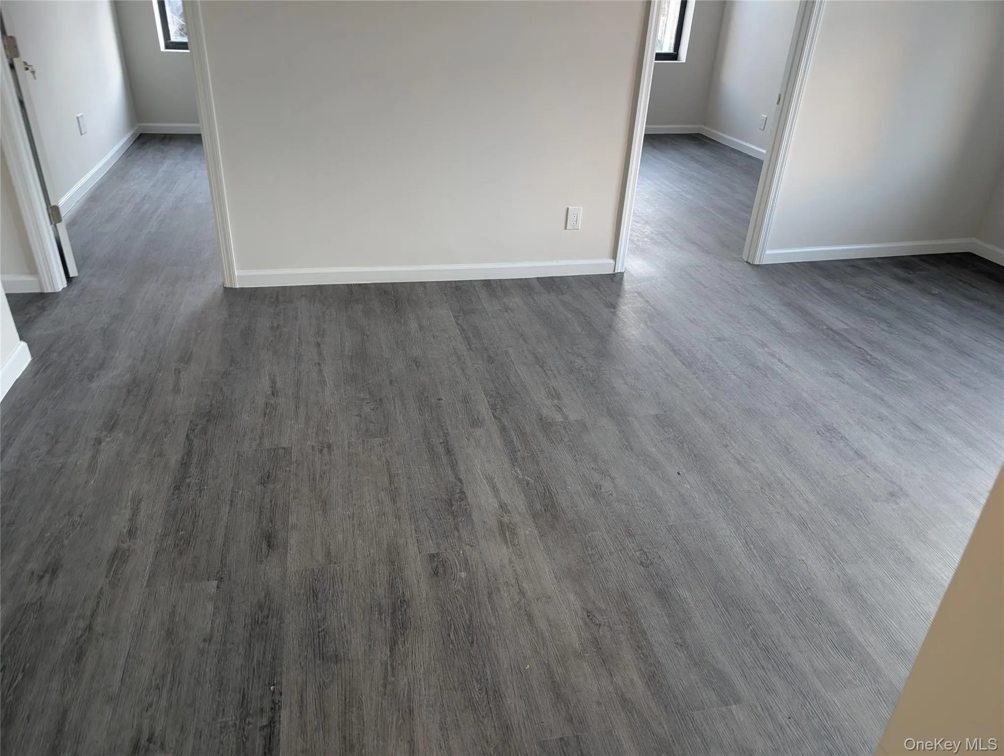 Spare room with dark wood-style flooring and healthy amount of natural light Spare room with dark wood-style flooring and healthy amount of natural light