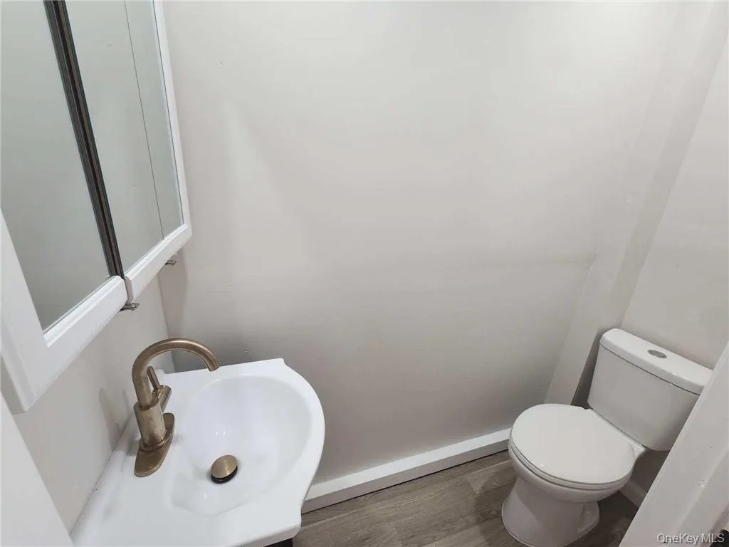 Bathroom with wood finished floors and vanity Bathroom with wood finished floors and vanity