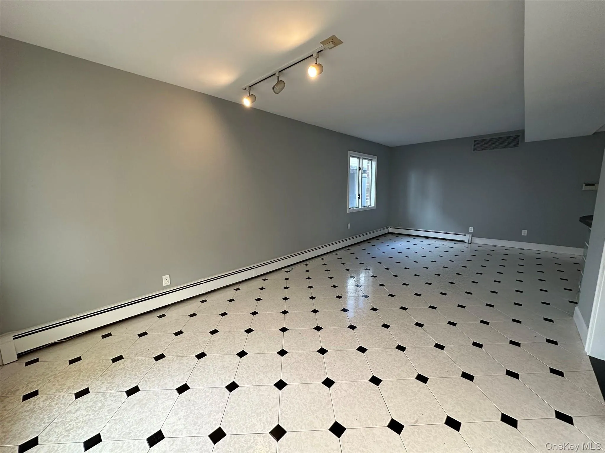 Unfurnished room with track lighting and baseboard heating Unfurnished room with track lighting and baseboard heating