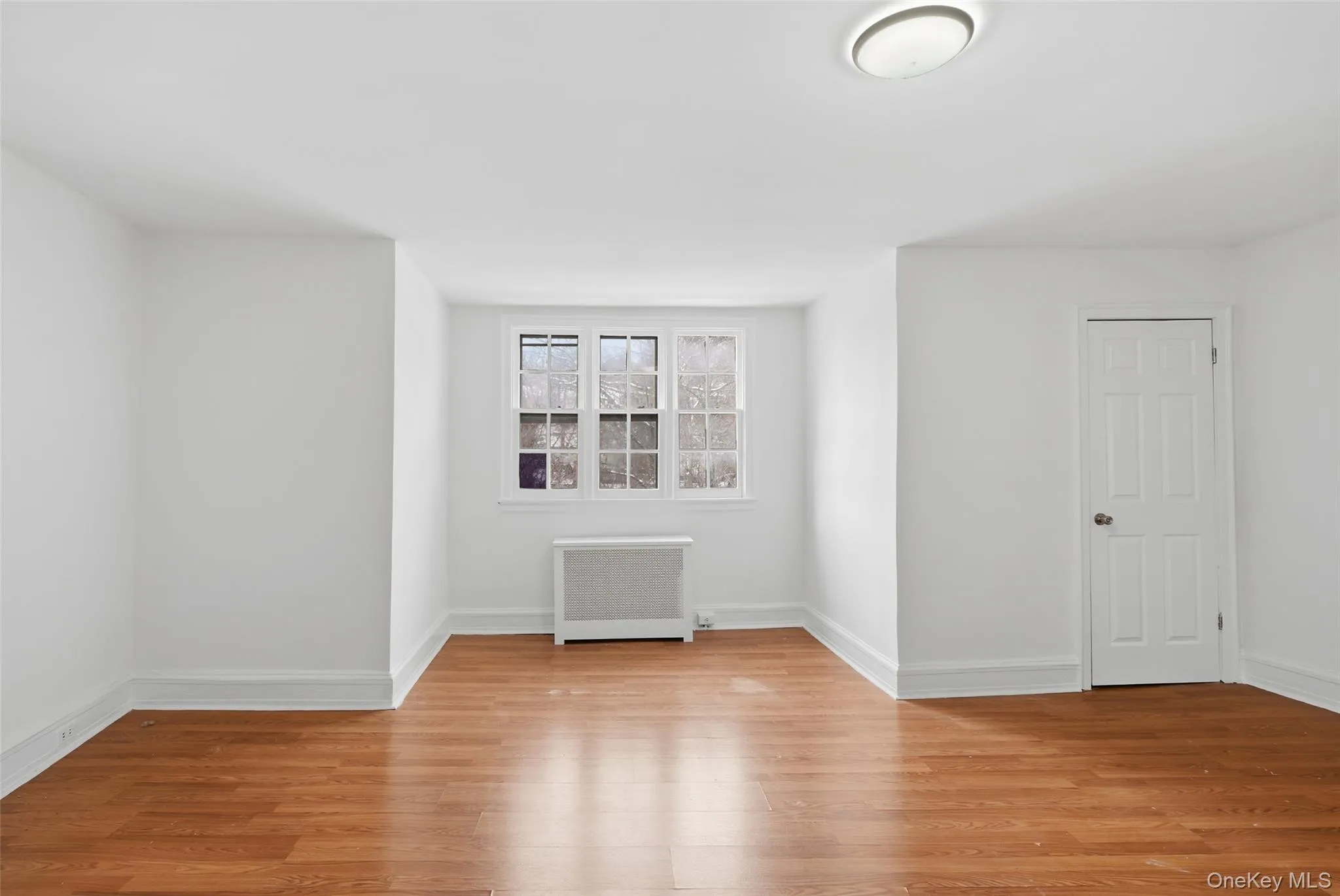 Spare room with radiator heating unit and light wood finished floors Spare room with radiator heating unit and light wood finished floors