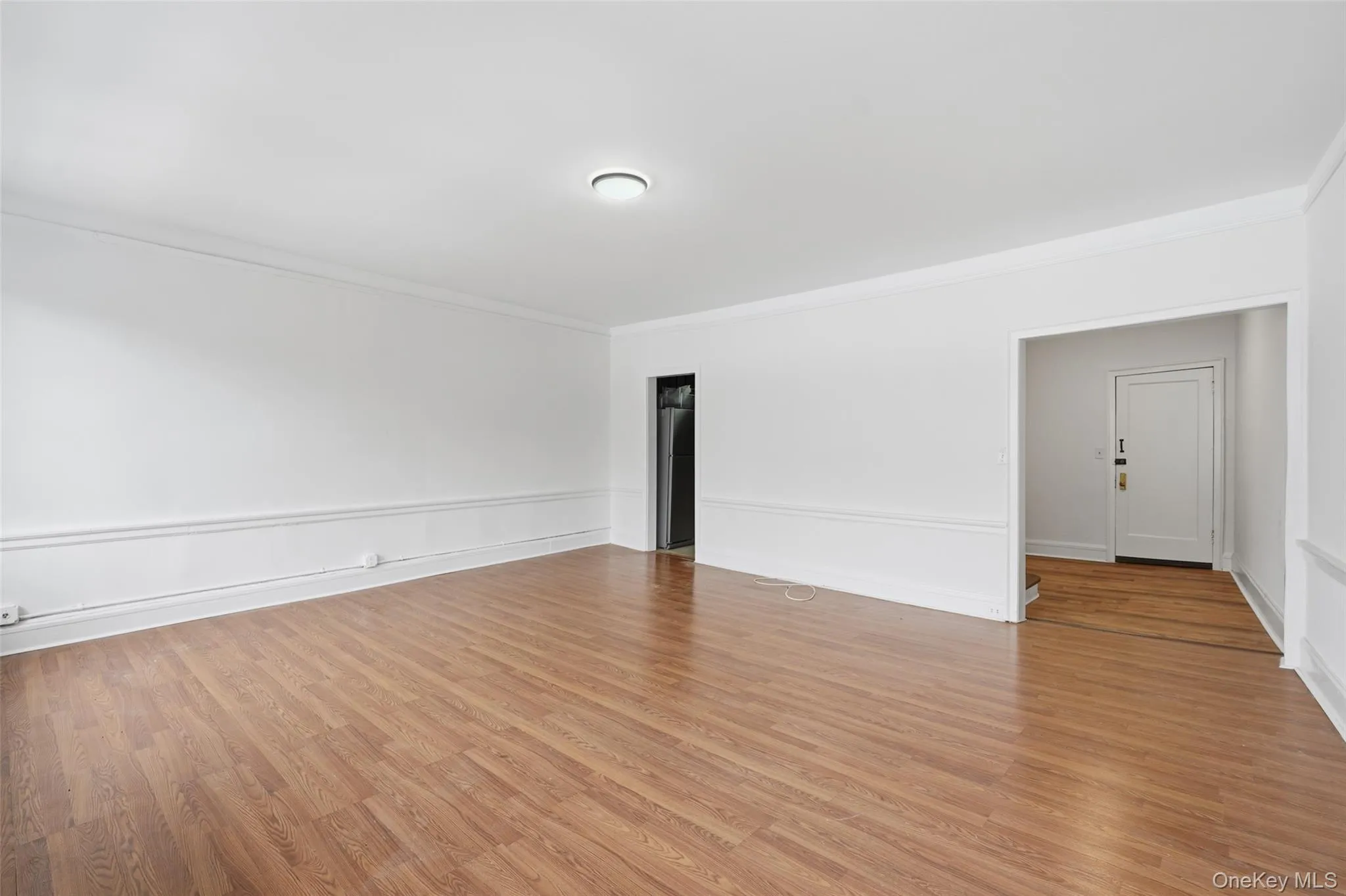 Spare room with light wood-style flooring and ornamental molding Spare room with light wood-style flooring and ornamental molding