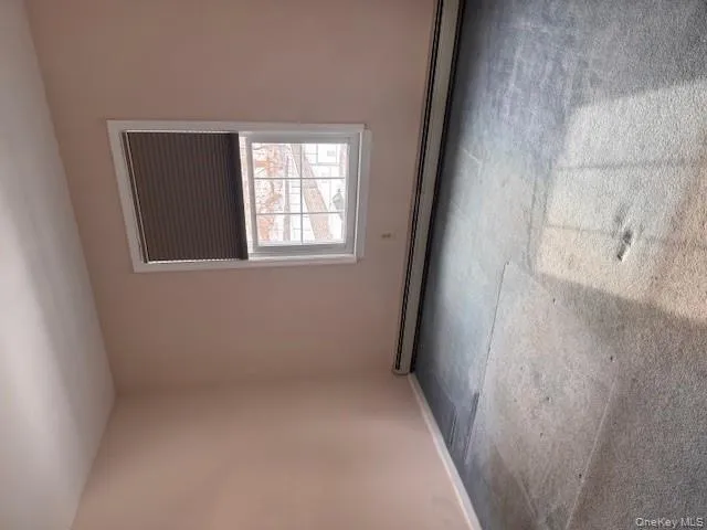 Empty room featuring a baseboard heating unit and light colored carpet Empty room featuring a baseboard heating unit and light colored carpet