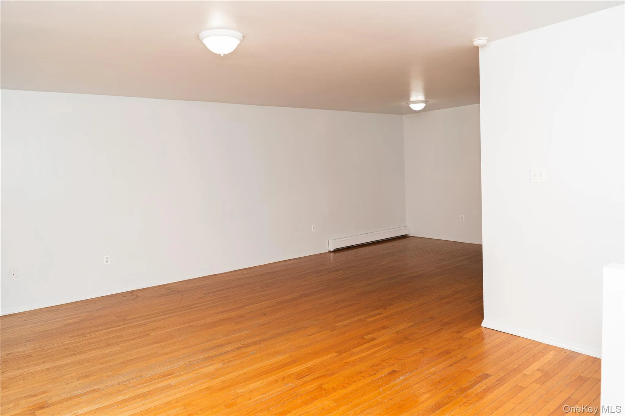 Empty room featuring light wood-style flooring and baseboard heating Empty room featuring light wood-style flooring and baseboard heating