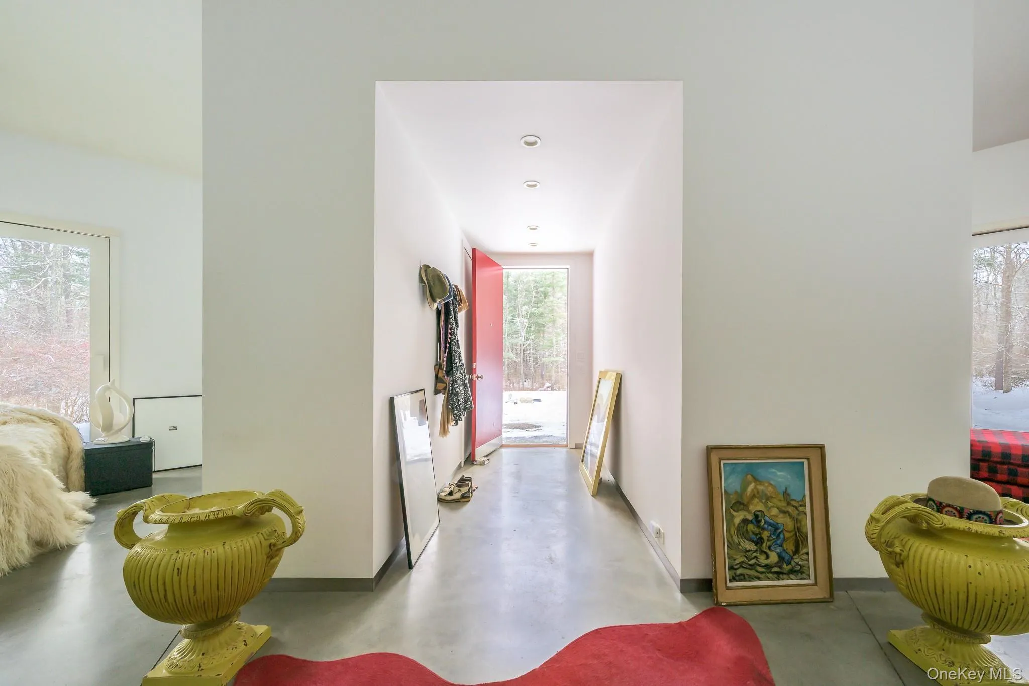 Hallway with concrete flooring Hallway with concrete flooring