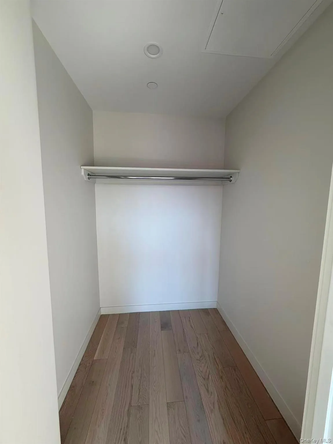 Walk in closet with light wood-style flooring Walk in closet with light wood-style flooring