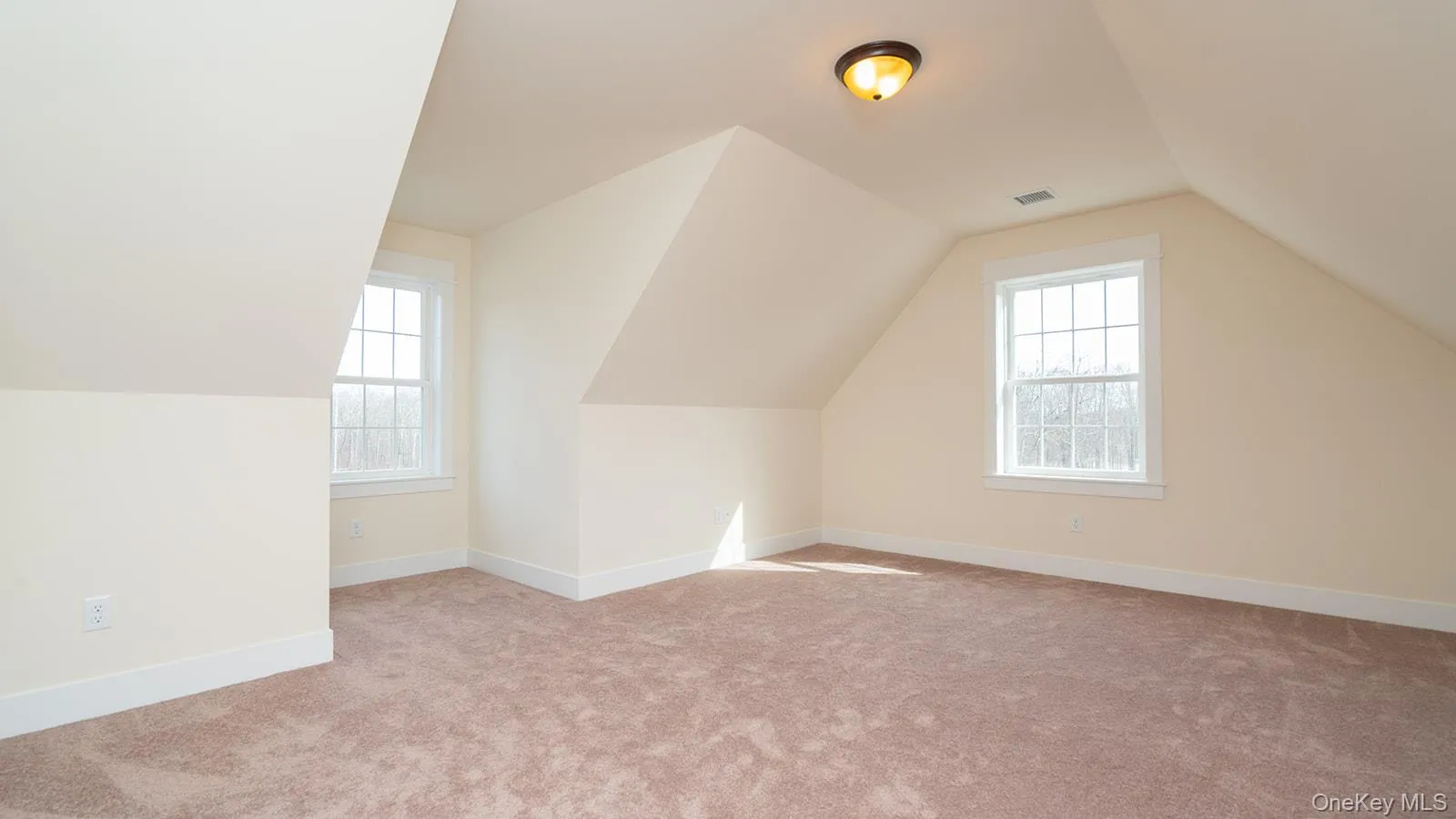 Additional living space with plenty of natural light, light colored carpet, and lofted ceiling Additional living space with plenty of natural light, light colored carpet, and lofted ceiling