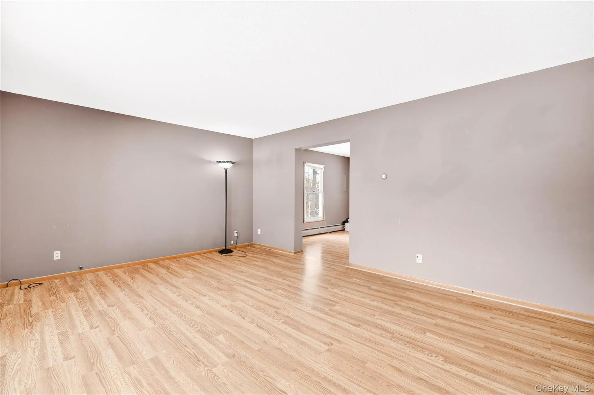 living room with light wood-style floors and baseboard heating living room with light wood-style floors and baseboard heating