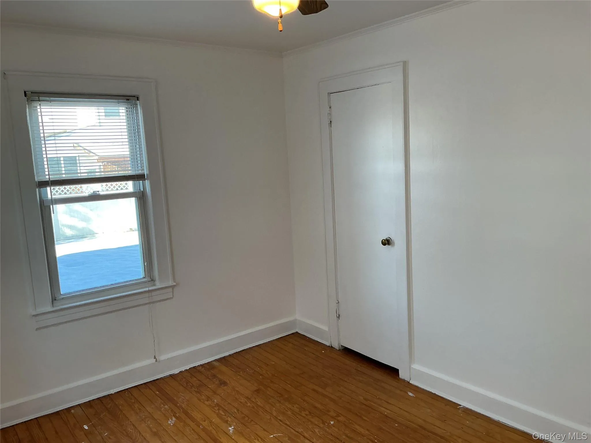 Spare room featuring wood-type flooring and crown molding Spare room featuring wood-type flooring and crown molding
