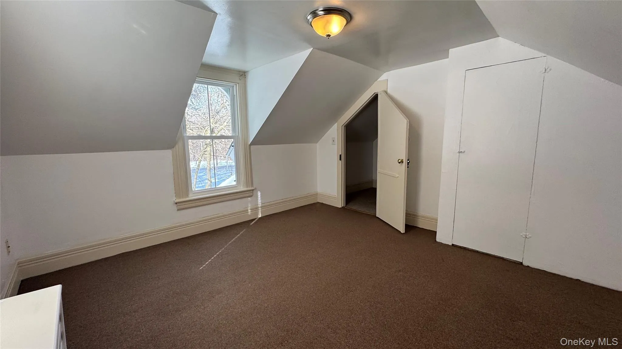 Additional living space featuring vaulted ceiling and carpet Additional living space featuring vaulted ceiling and carpet