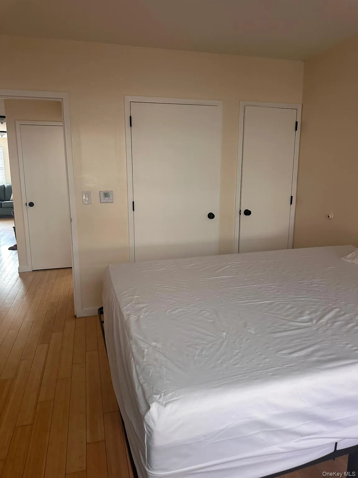 Bedroom with hardwood / wood-style flooring and baseboards Bedroom with hardwood / wood-style flooring and baseboards