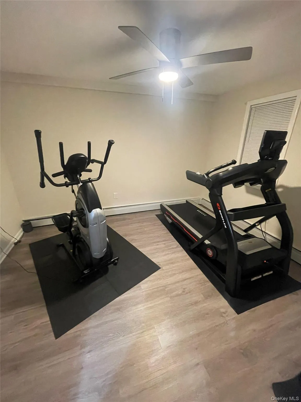 Exercise room with light wood-type flooring and baseboards Exercise room with light wood-type flooring and baseboards