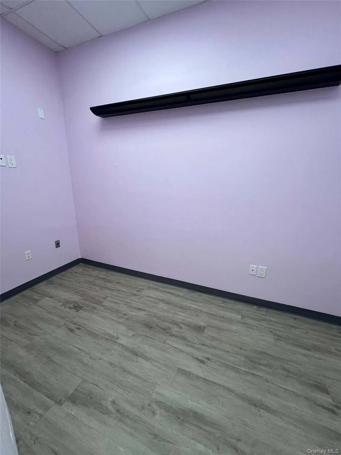 Unfurnished room featuring a drop ceiling and wood finished floors Unfurnished room featuring a drop ceiling and wood finished floors