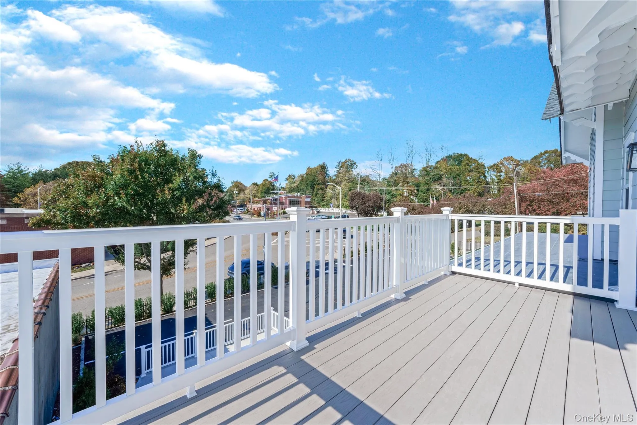 Wooden terrace with view of wooded area Wooden terrace with view of wooded area