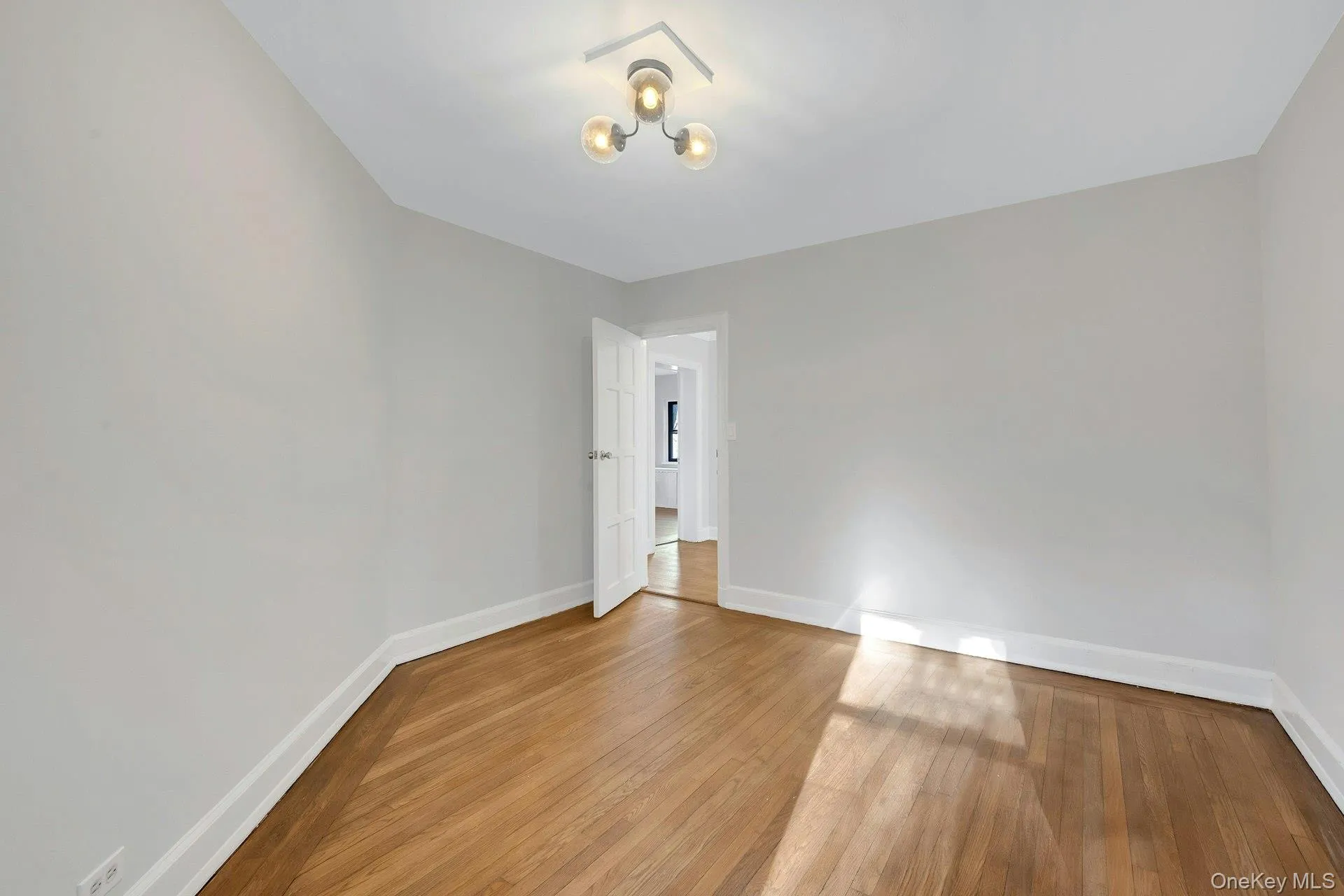 Empty room with wood-type flooring and baseboards Empty room with wood-type flooring and baseboards