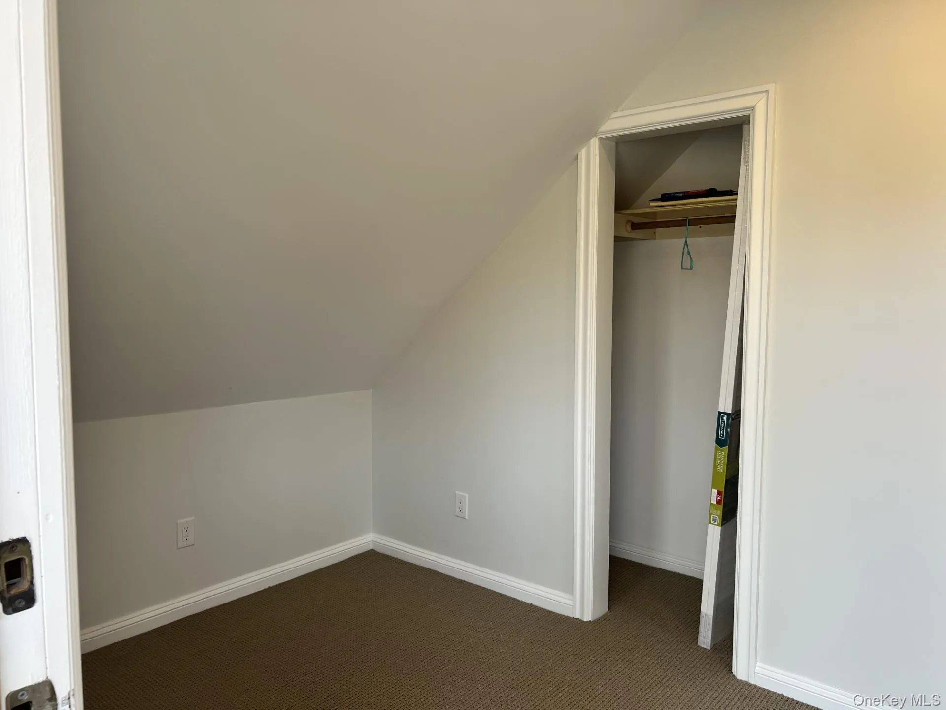 Bonus room featuring vaulted ceiling and carpet Bonus room featuring vaulted ceiling and carpet