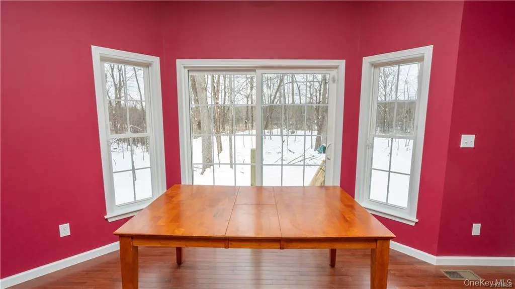 Dining space with healthy amount of natural light and dark wood finished floors Dining space with healthy amount of natural light and dark wood finished floors