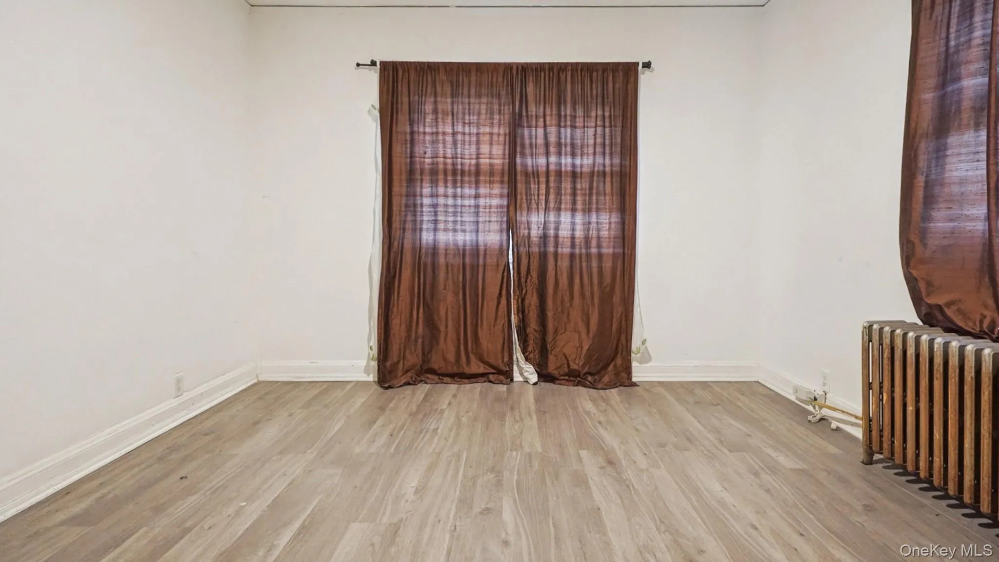 Unfurnished room featuring light wood-style floors and radiator Unfurnished room featuring light wood-style floors and radiator