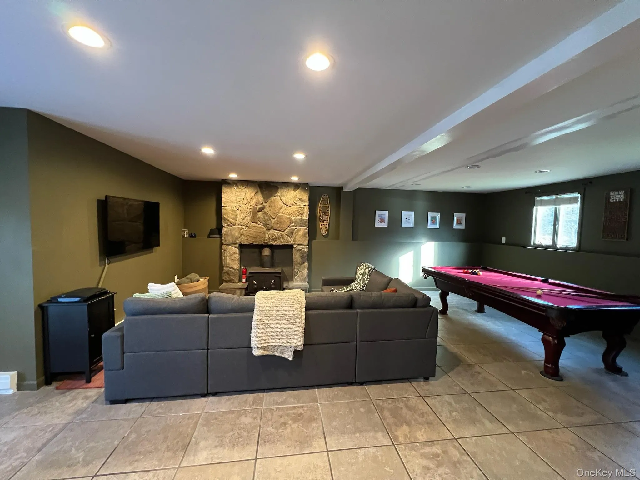 Pool table and fireplace Pool table and fireplace