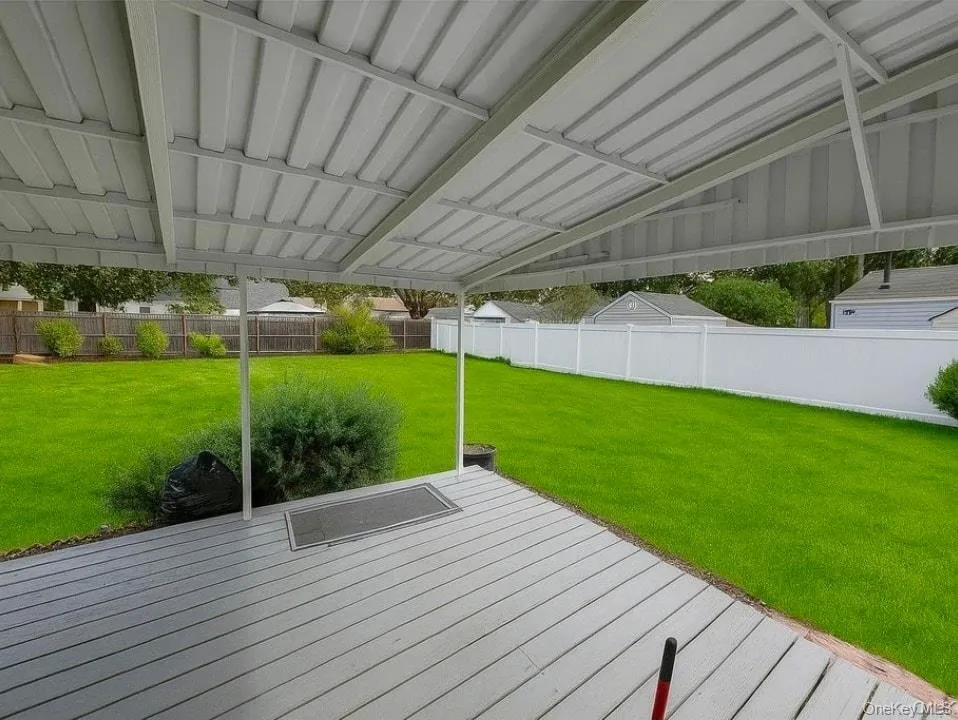 Wooden terrace featuring a fenced backyard Wooden terrace featuring a fenced backyard