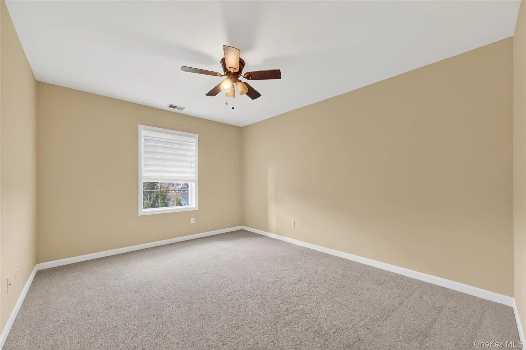 Carpeted spare room with baseboards and ceiling fan Carpeted spare room with baseboards and ceiling fan