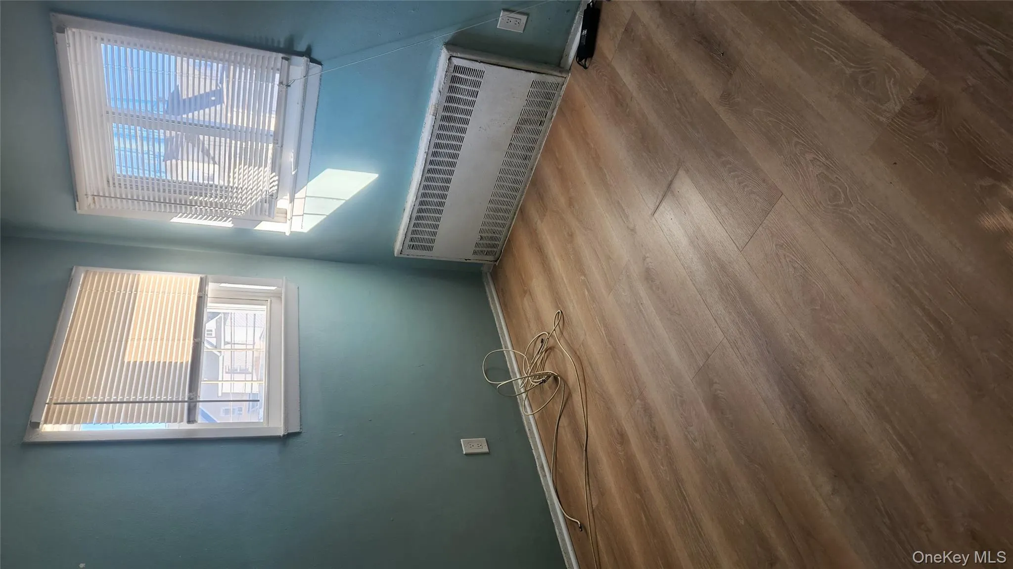 Empty room featuring radiator, plenty of natural light, and wood finished floors Empty room featuring radiator, plenty of natural light, and wood finished floors