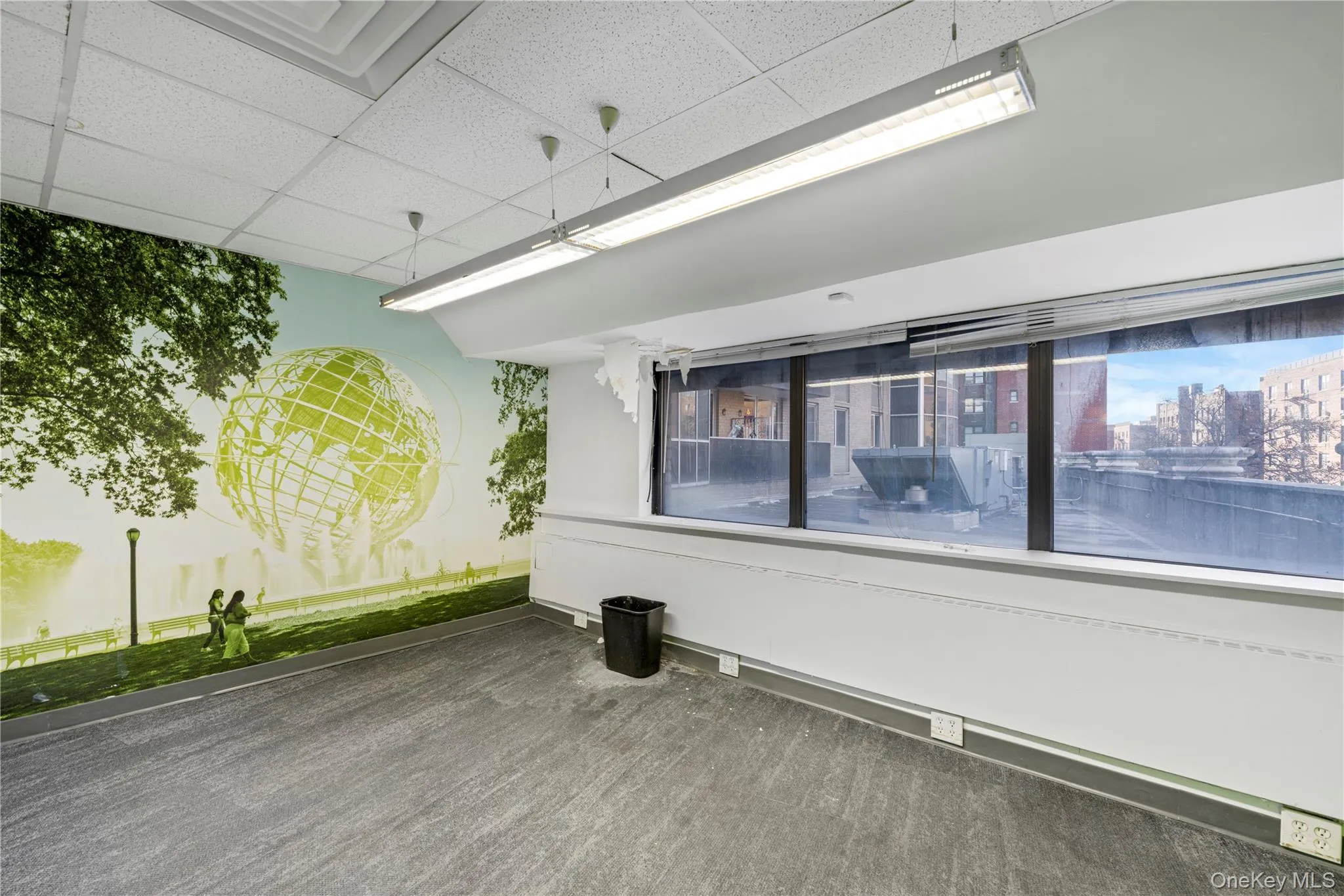 Spare room featuring a paneled ceiling and dark colored carpet Spare room featuring a paneled ceiling and dark colored carpet