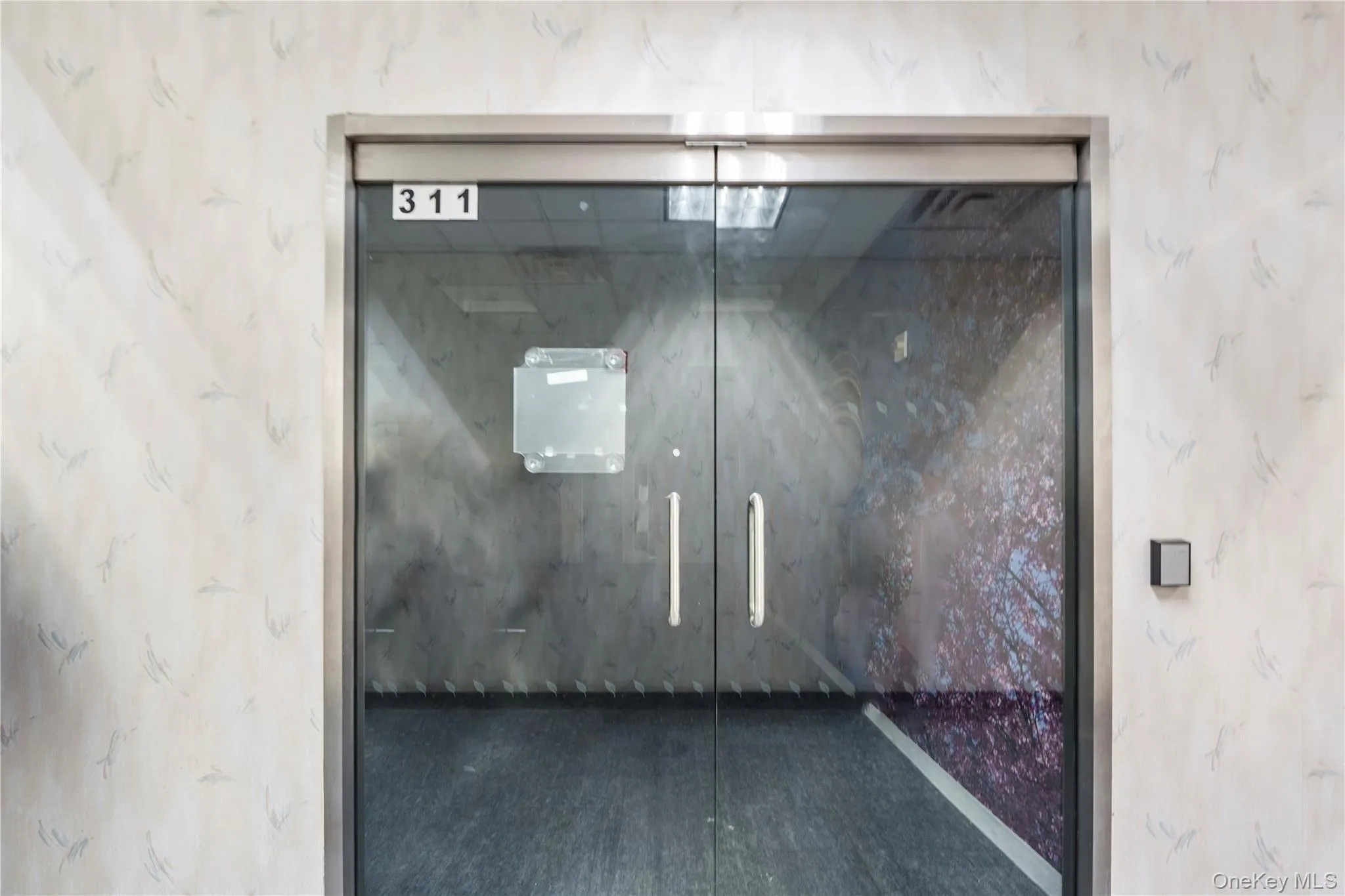 Detailed view of wallpapered walls and elevator Detailed view of wallpapered walls and elevator