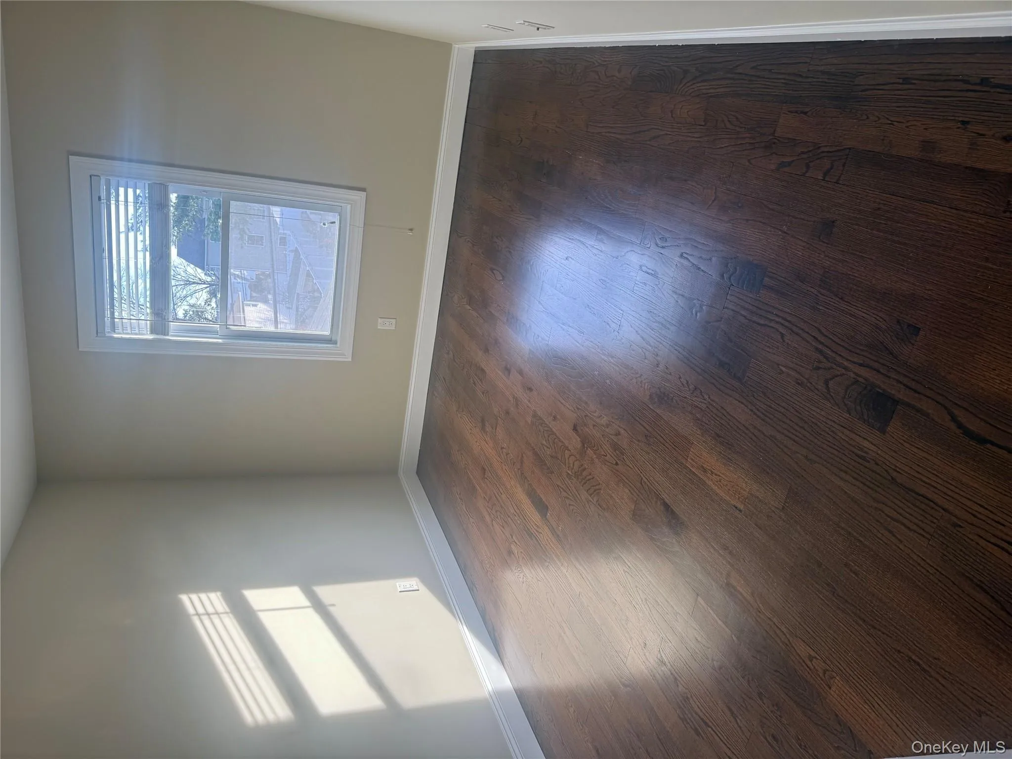 Spare room featuring dark wood-style flooring Spare room featuring dark wood-style flooring