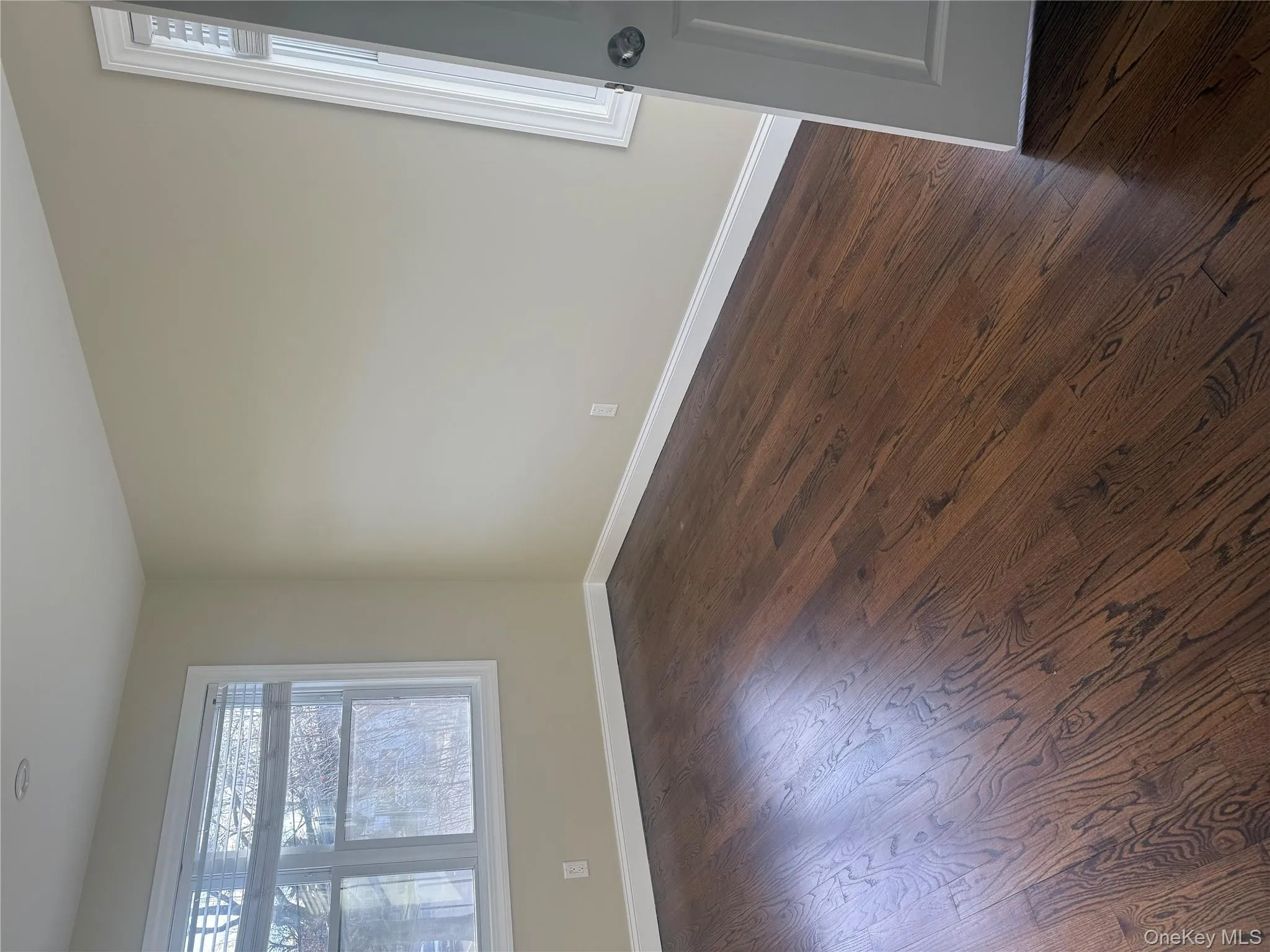Spare room featuring dark wood-type flooring and baseboards Spare room featuring dark wood-type flooring and baseboards