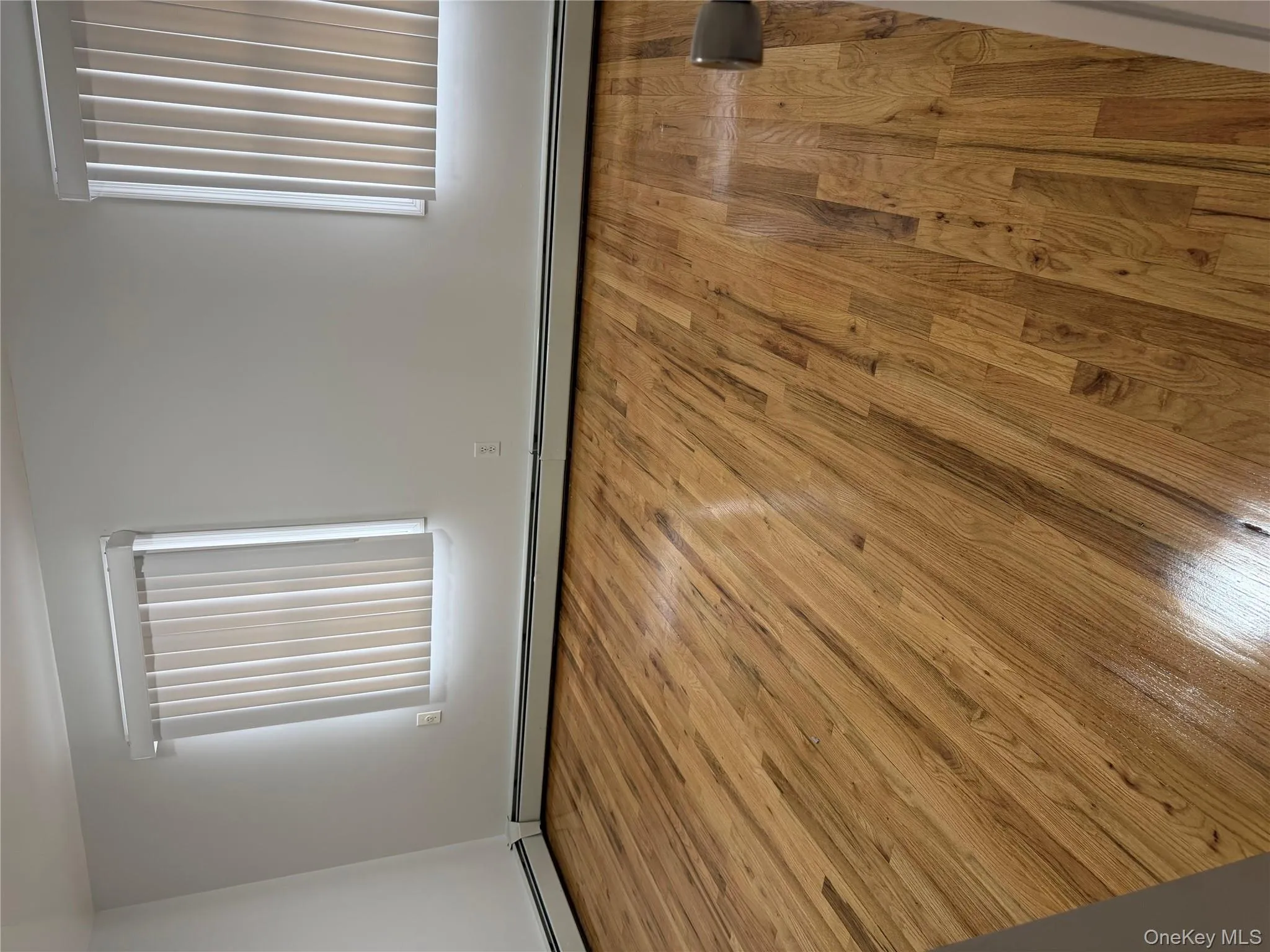 Empty room featuring hardwood / wood-style flooring and a baseboard heating unit Empty room featuring hardwood / wood-style flooring and a baseboard heating unit