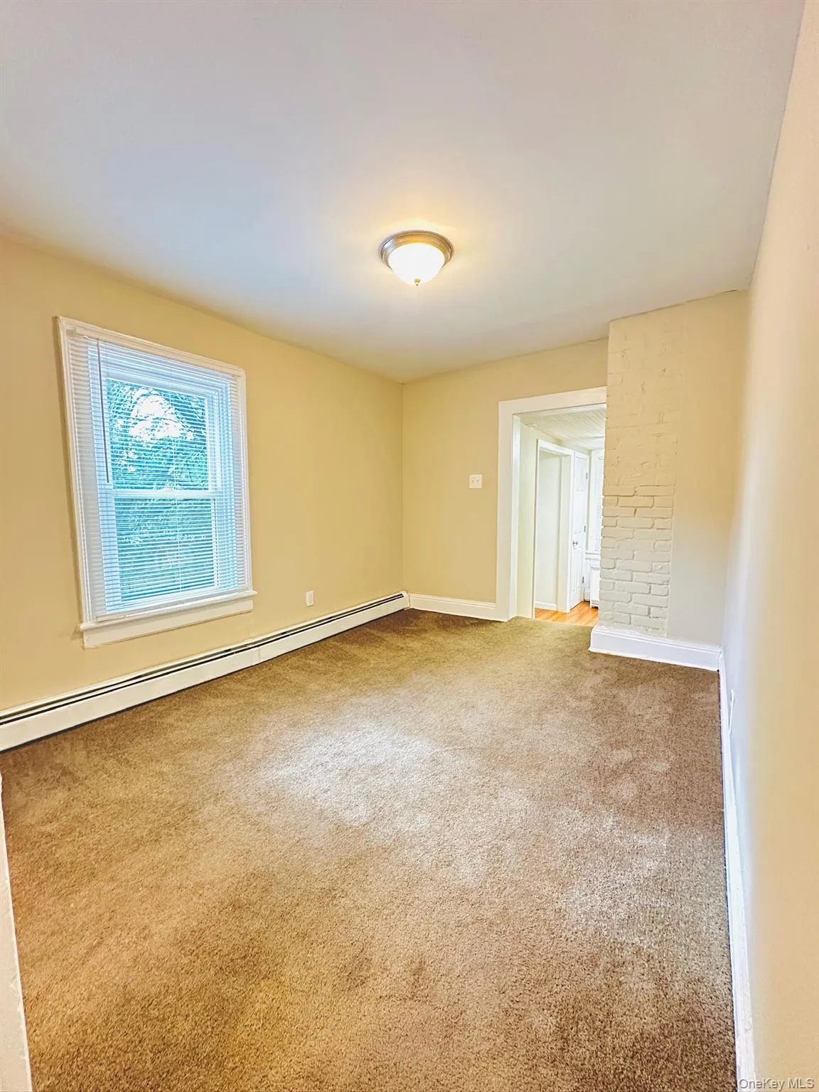 Unfurnished room featuring baseboard heating and light colored carpet Unfurnished room featuring baseboard heating and light colored carpet